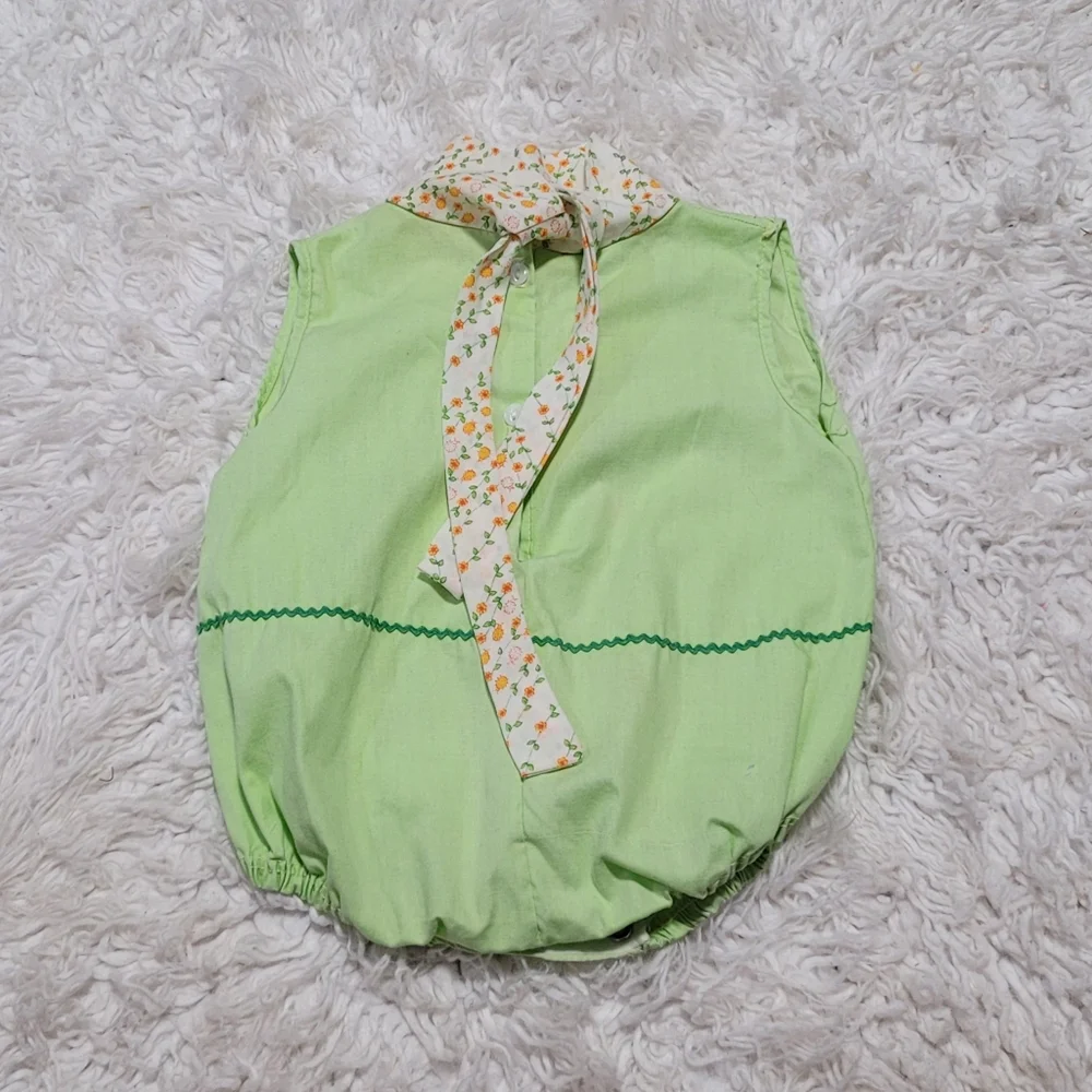 Floral Embroidered Green Baby Romper